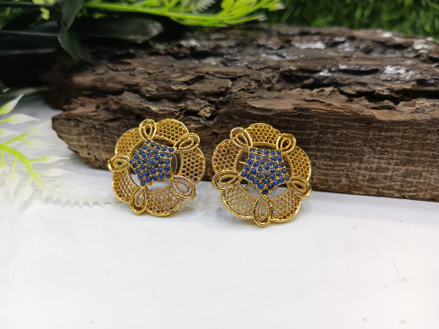 Gold style real stones tops/studs