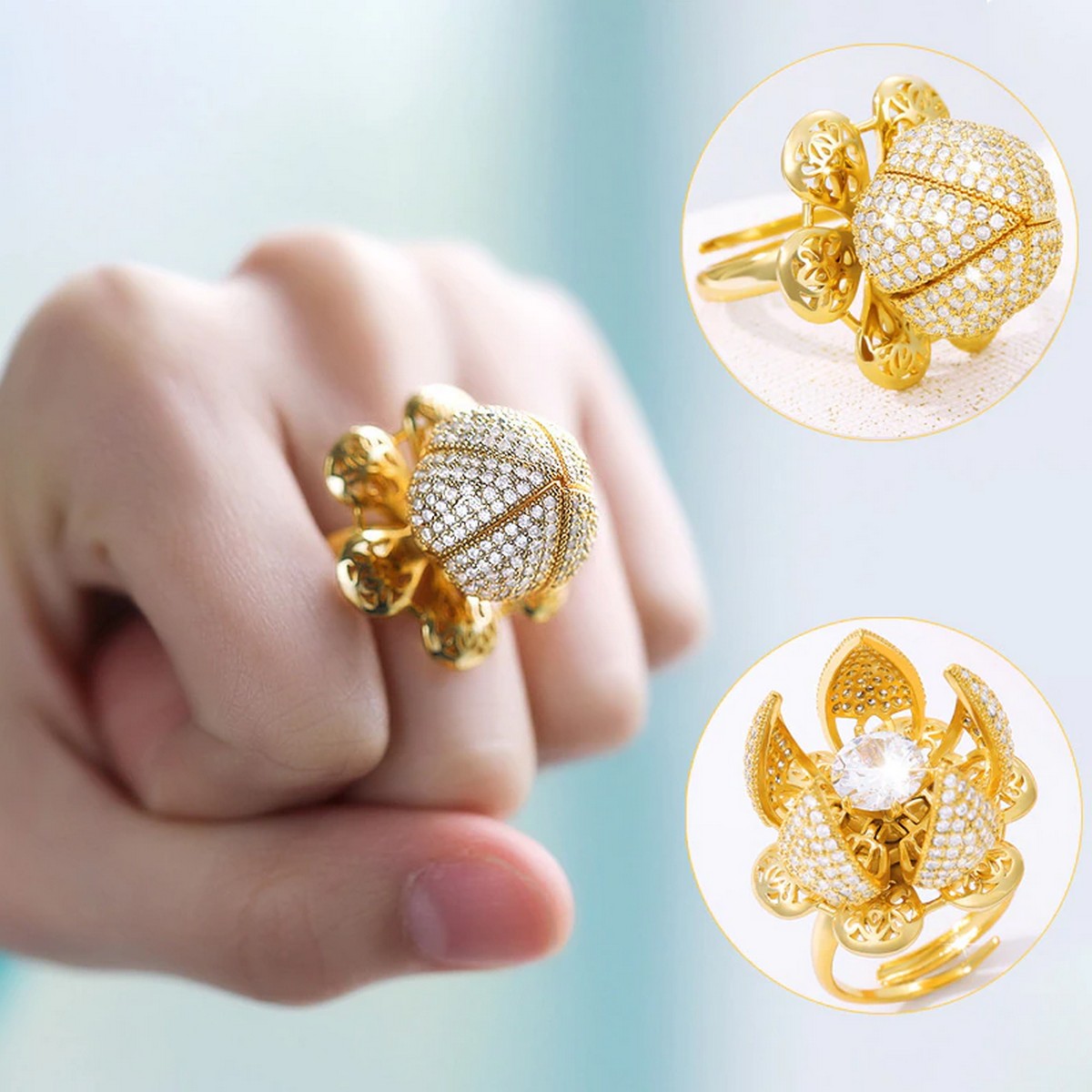 Flower Bloom Ring Gold & Zircona Stones