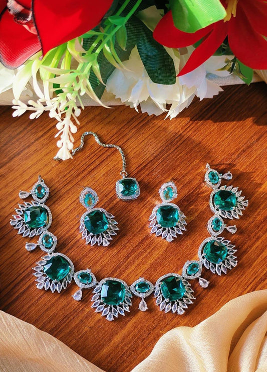 American Diamond Necklace Set With Teeka