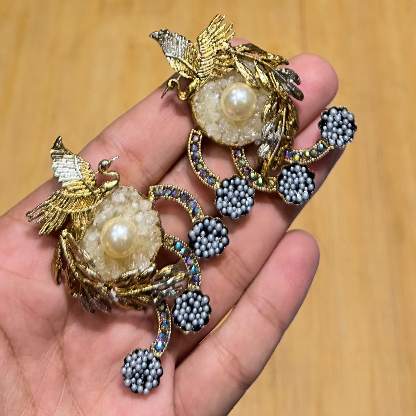 Antique style handmade crush earrings