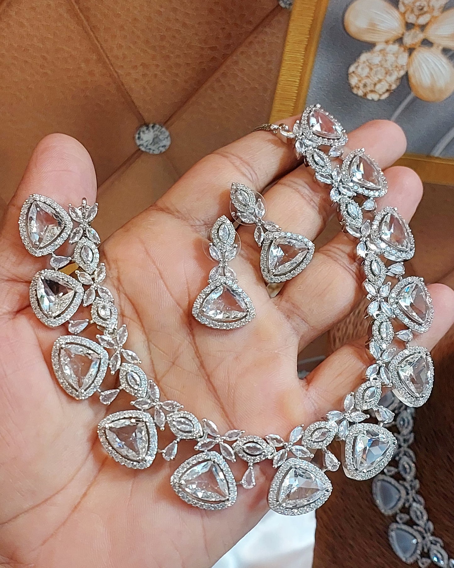 Indian zarcon stone AD fine quality necklace set