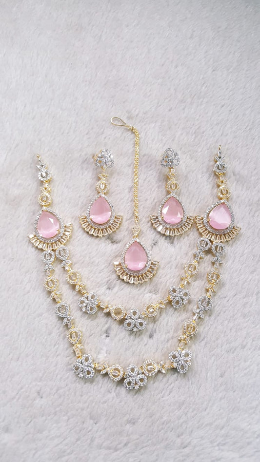 ORIGINAL INDIAN AMERICAN DIAMOND AD ZIRCON STONE, DOUBLE LAYER SET WITH TEEKA