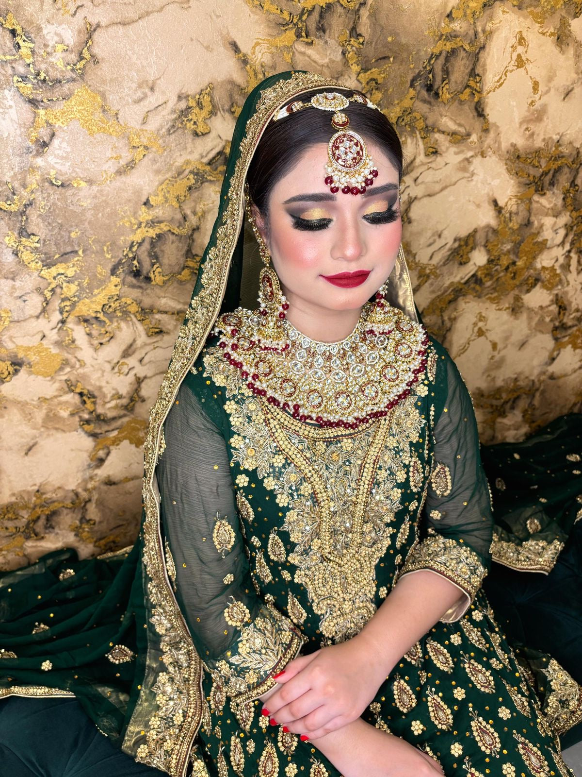 Jaipuri Kundan Bridal sets (necklace-mathapatti-jhumka-nosering)