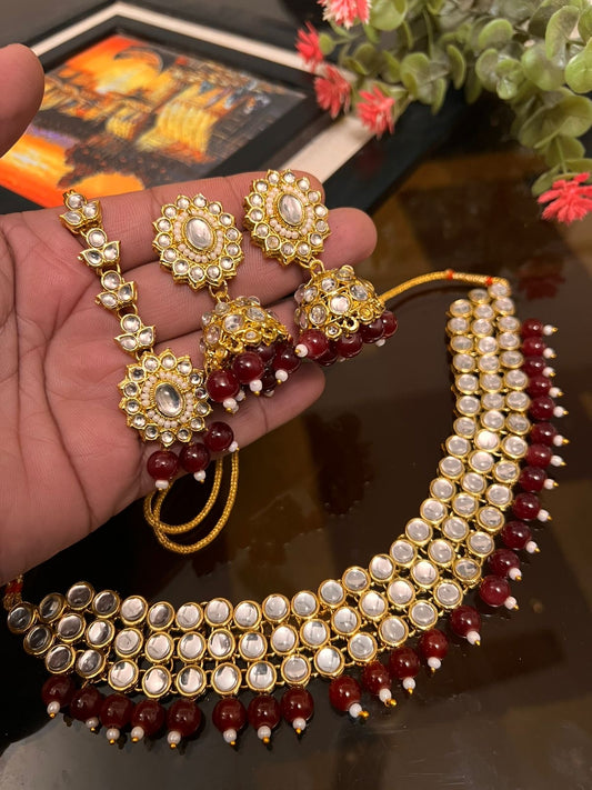 Kundan necklace set with tikkaaa and jhumkissss