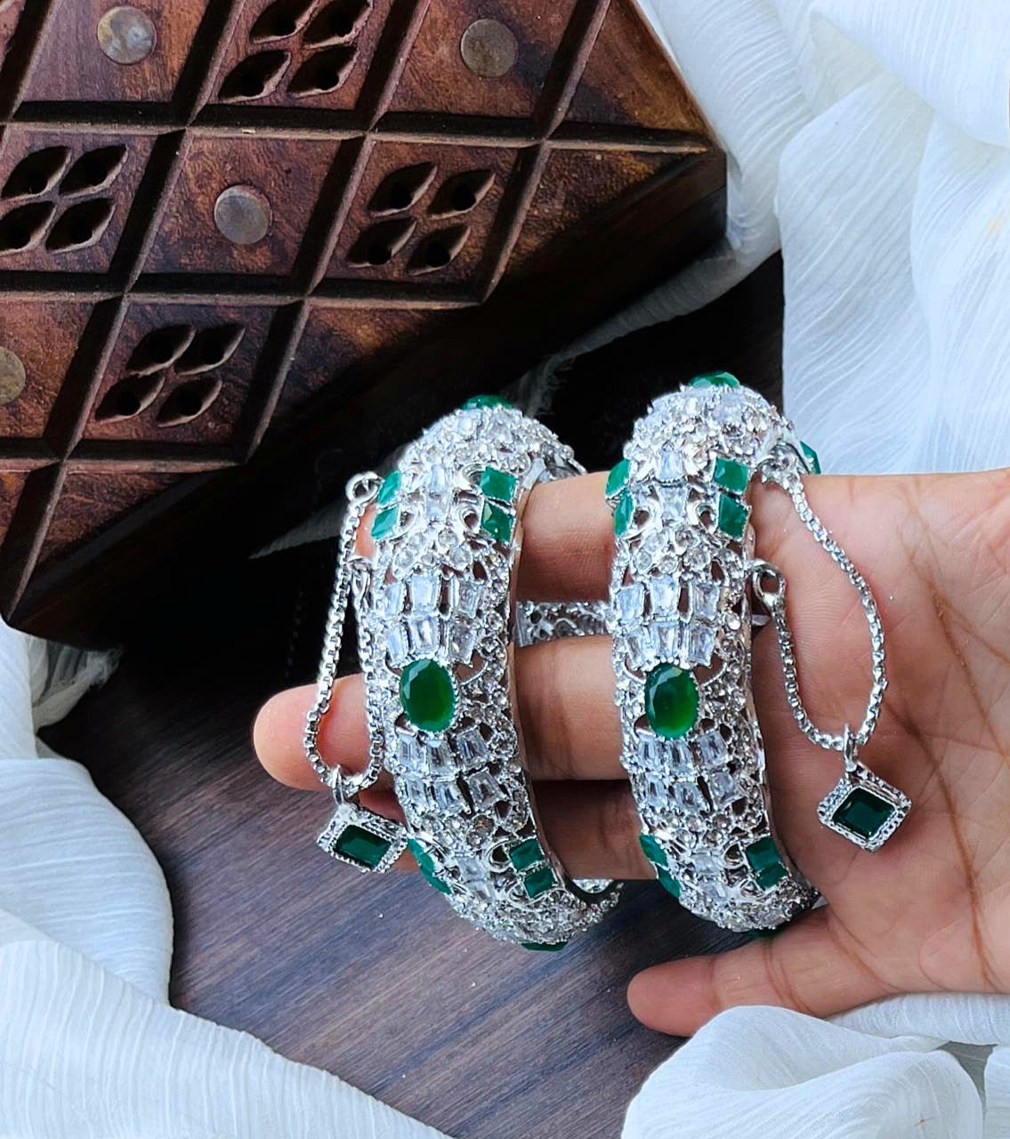 *Silver & Gold Plated High Quality Openable Zircon Studded Bangles*