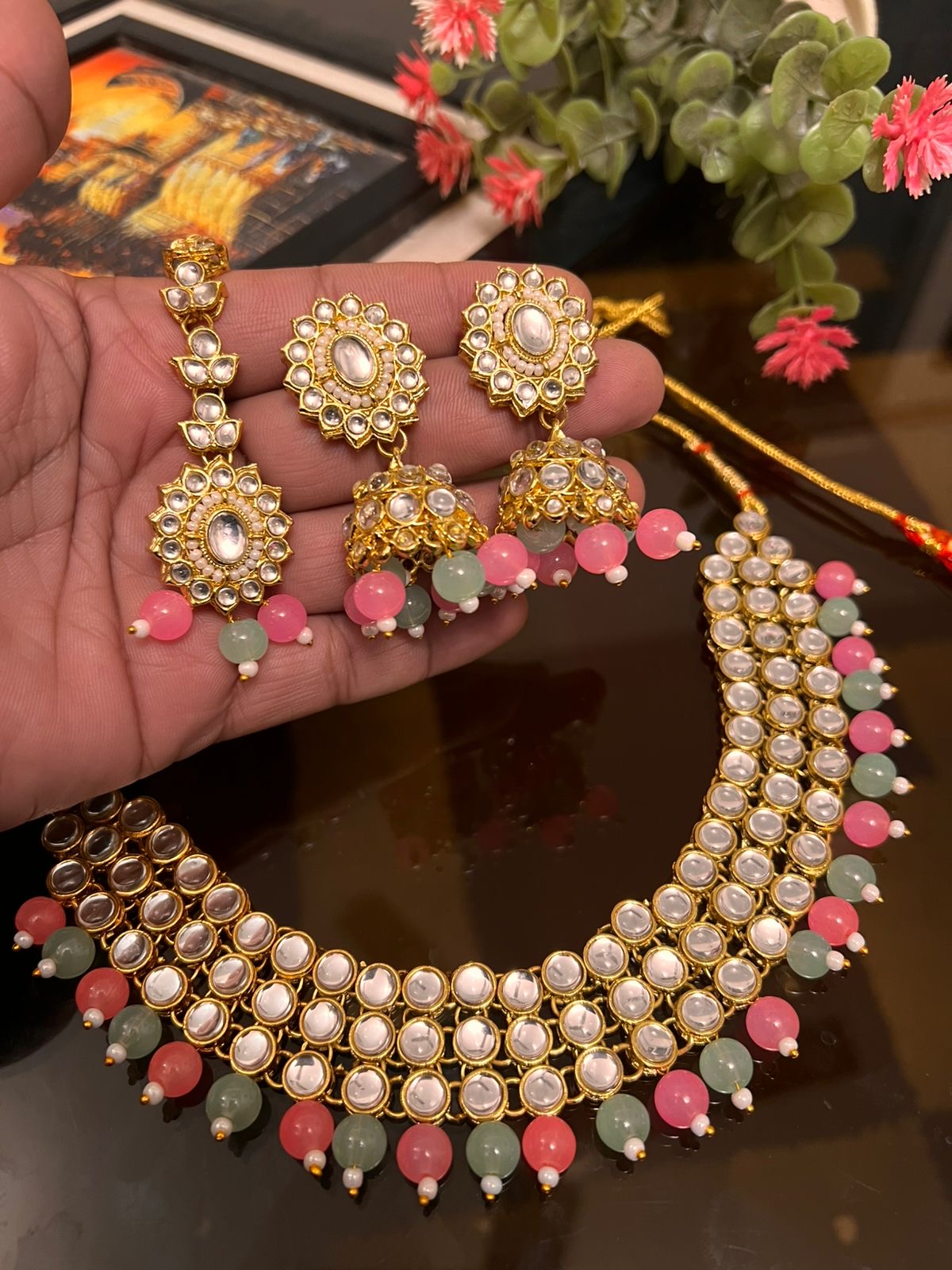 Kundan necklace set with tikkaaa and jhumkissss