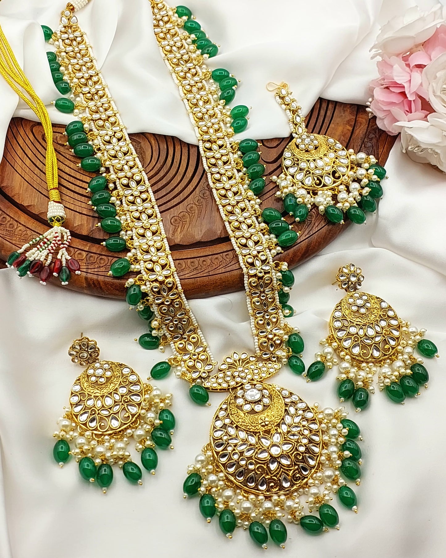 Premium Quality Indian Kundan Long Mala set with teeka
