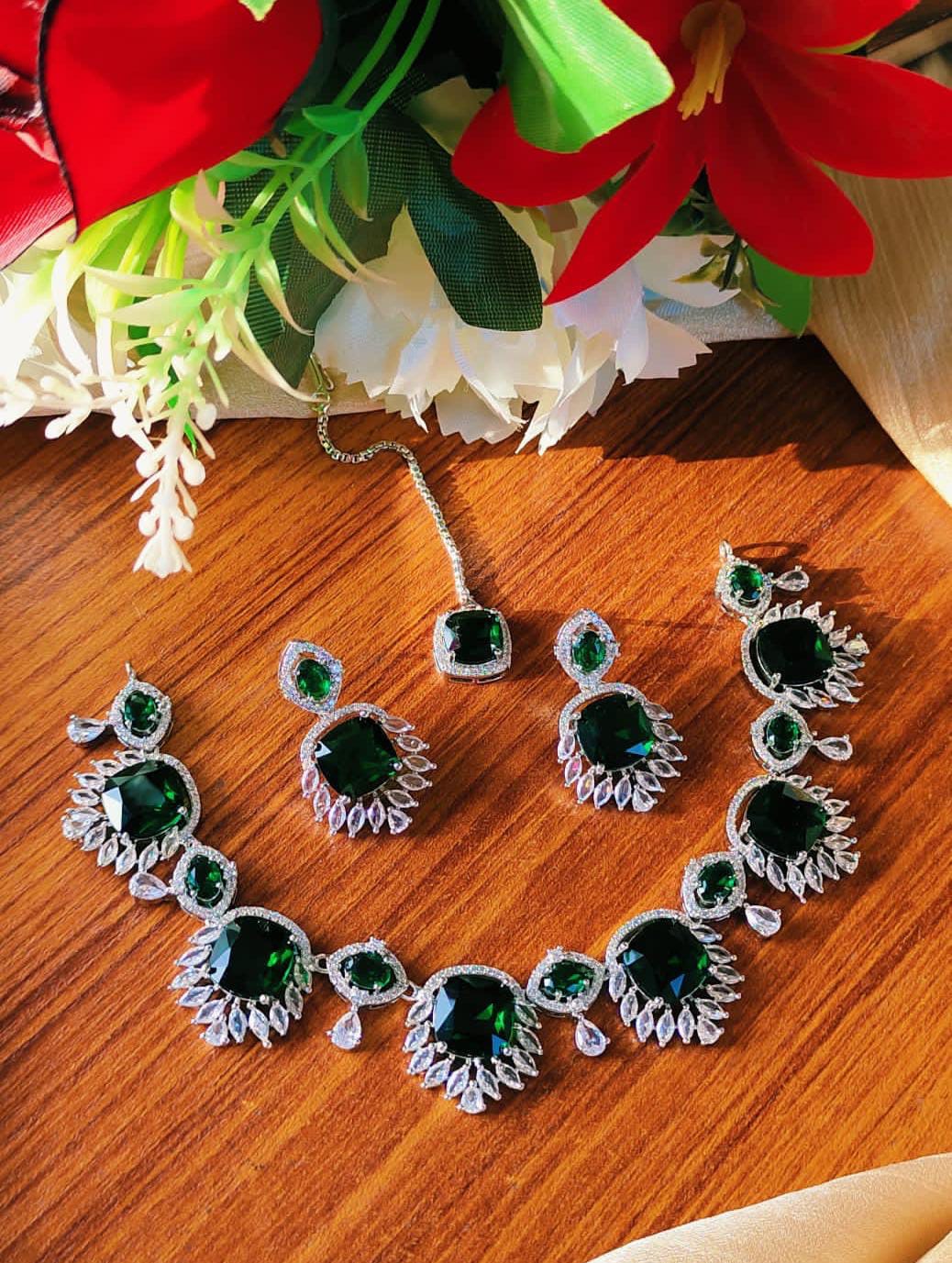 American Diamond Necklace Set With Teeka