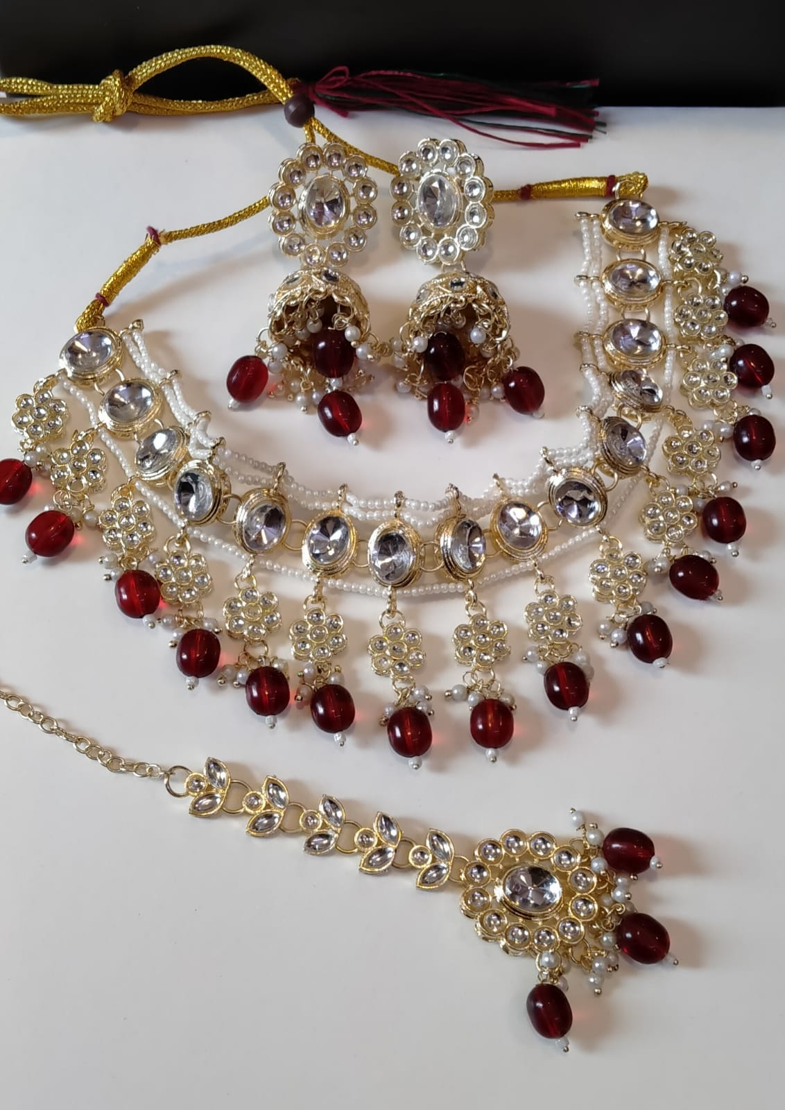 *Kundan Necklace Set with Jhumka and Tikka*