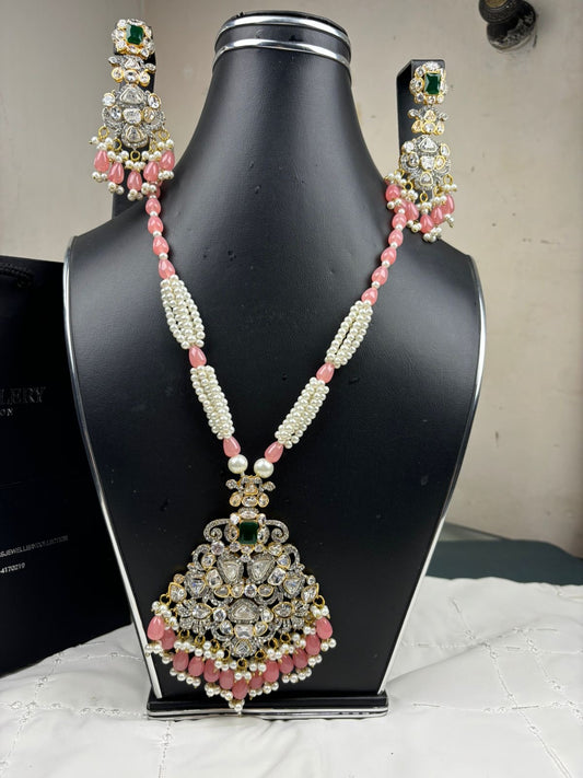 *Designer collection earrings and pendant set real stones 21k gold plated*