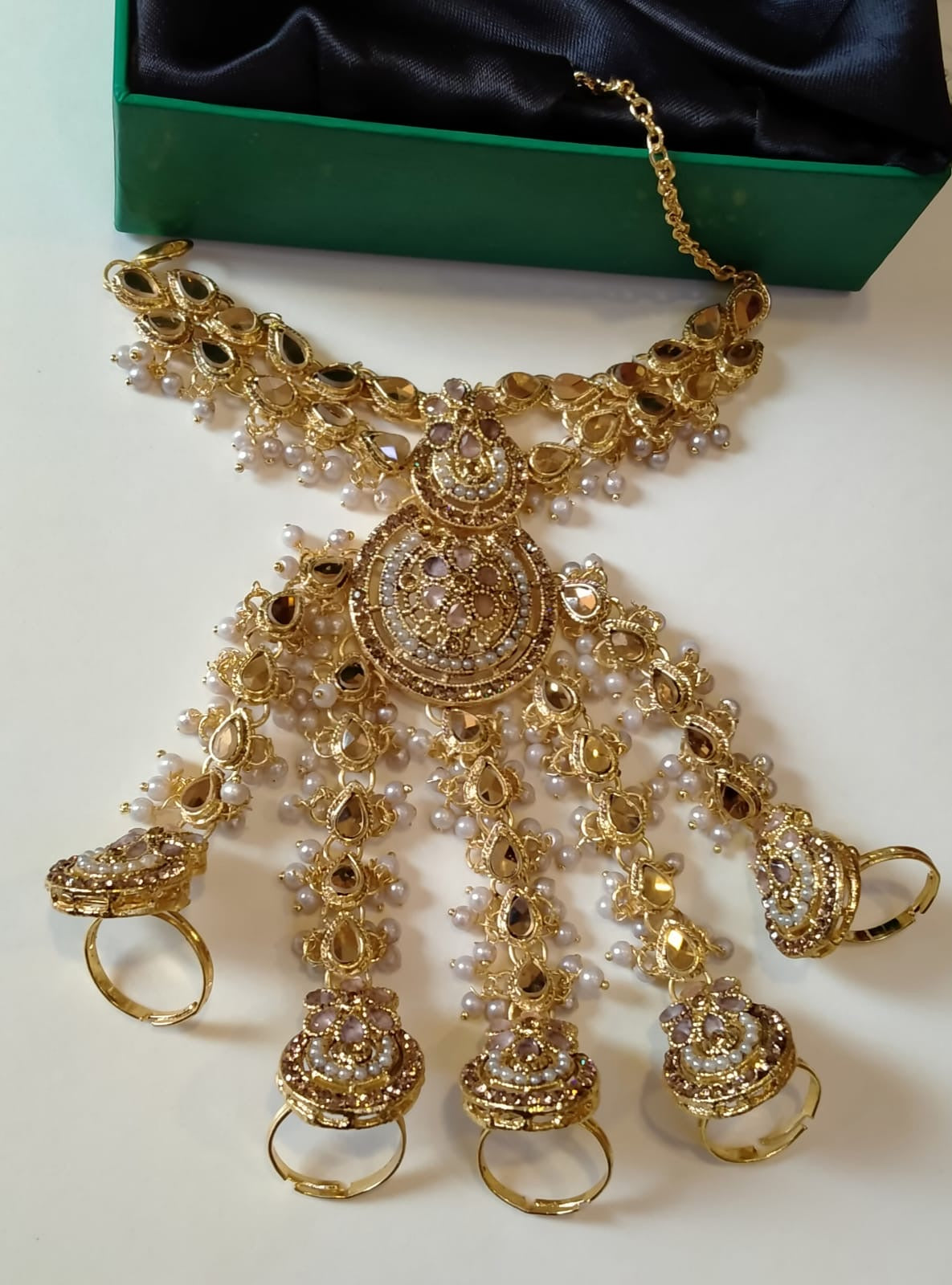 *Handmade mirror kundan 5 fingers punjagla*