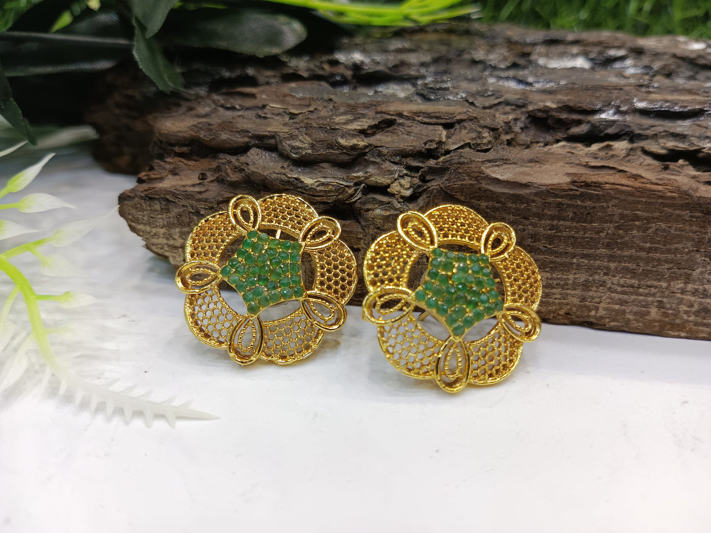 Gold style real stones tops/studs