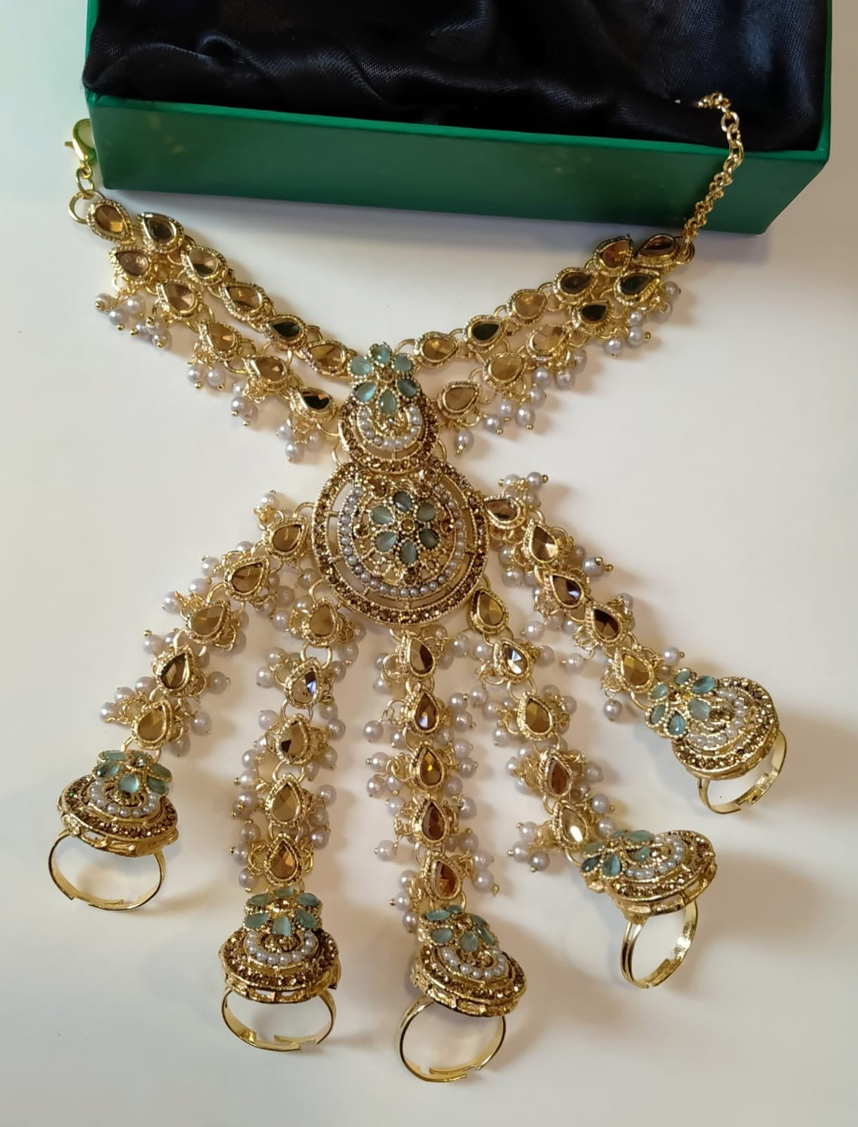 *Handmade mirror kundan 5 fingers punjagla*