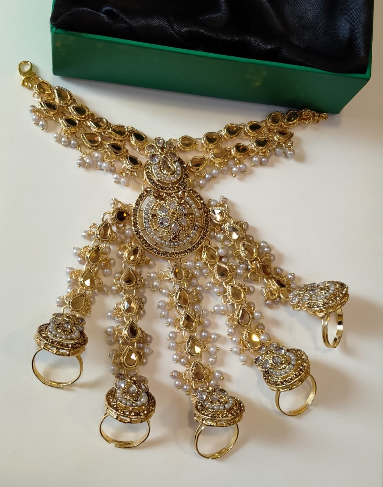 *Handmade mirror kundan 5 fingers punjagla*