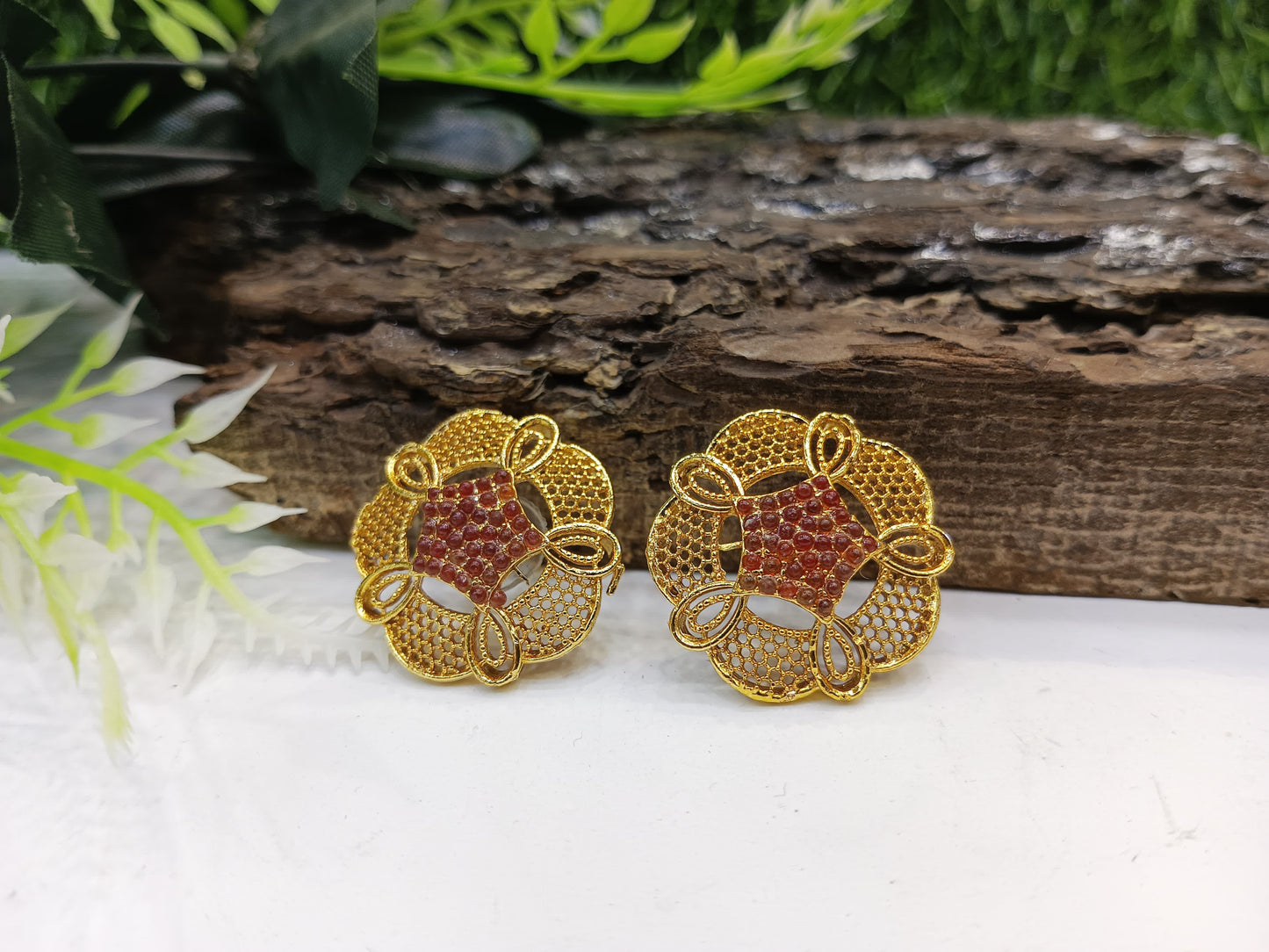 Gold style real stones tops/studs