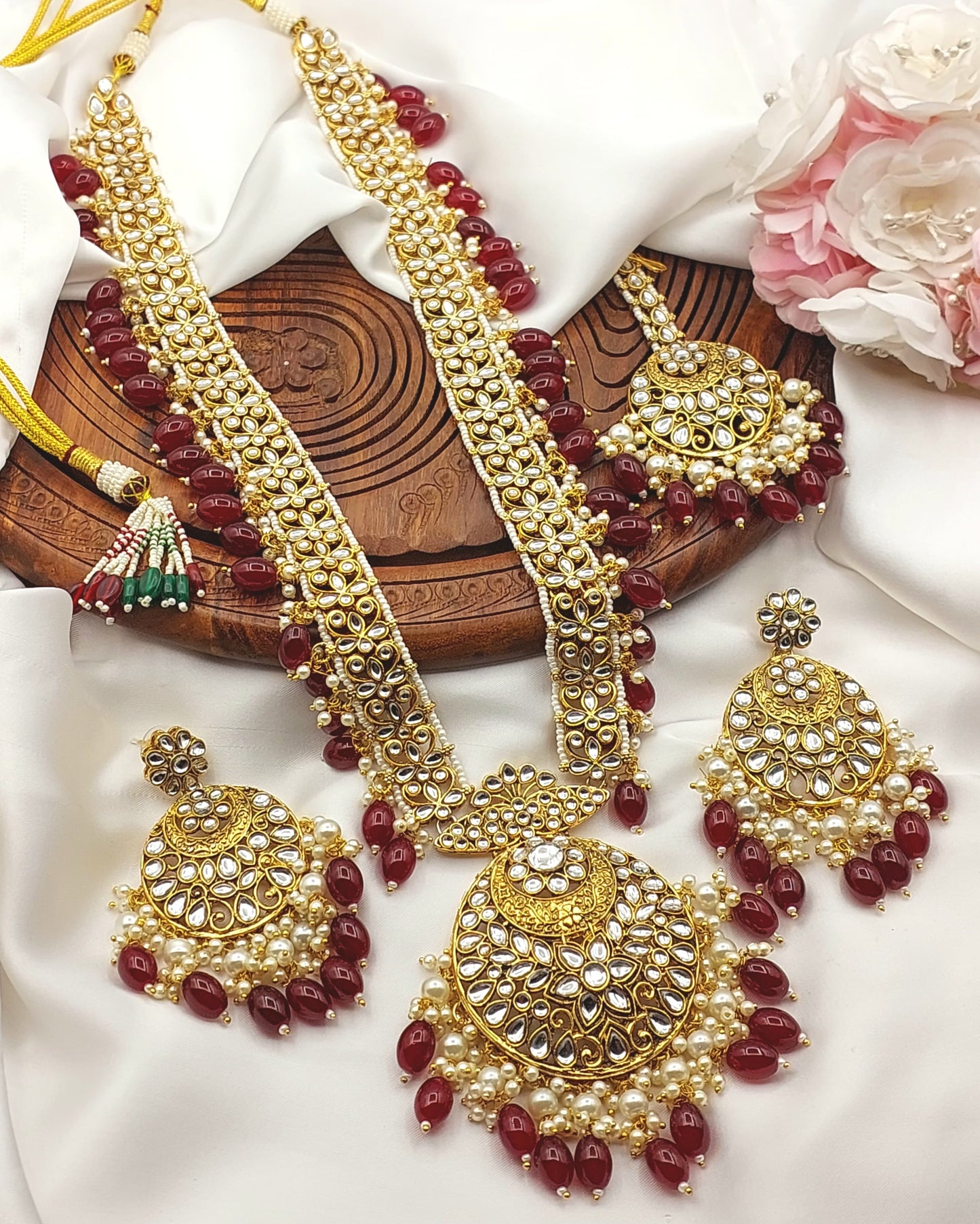 Premium Quality Indian Kundan Long Mala set with teeka