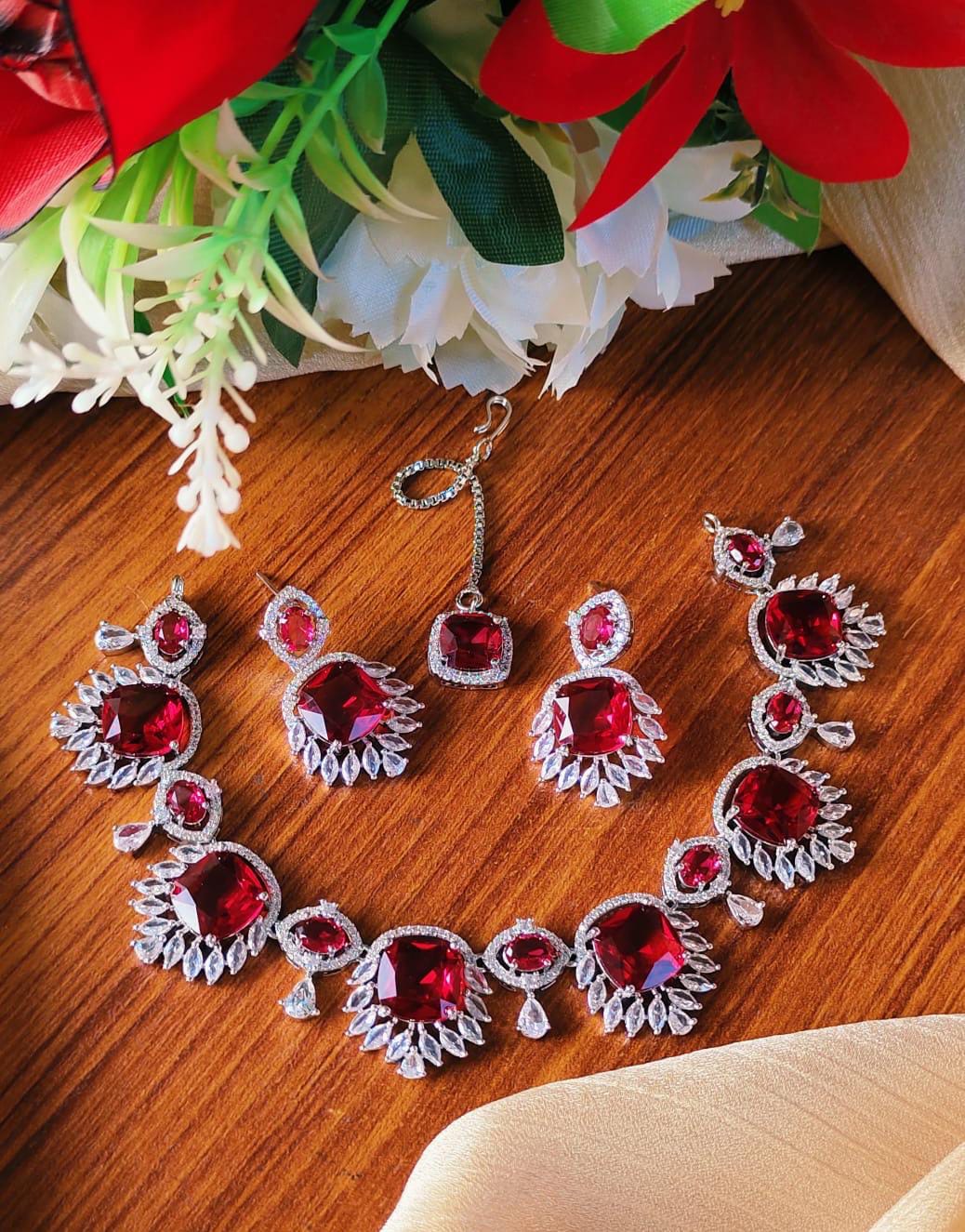 American Diamond Necklace Set With Teeka