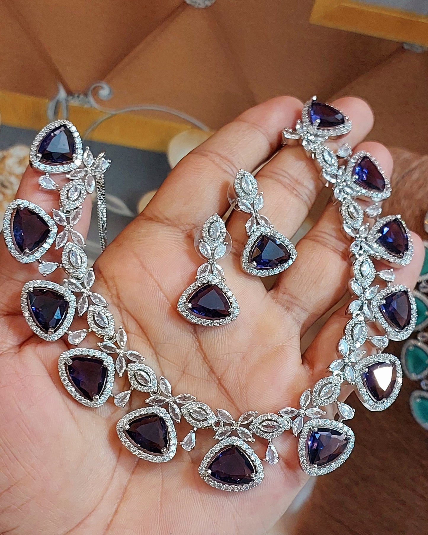 Indian zarcon stone AD fine quality necklace set