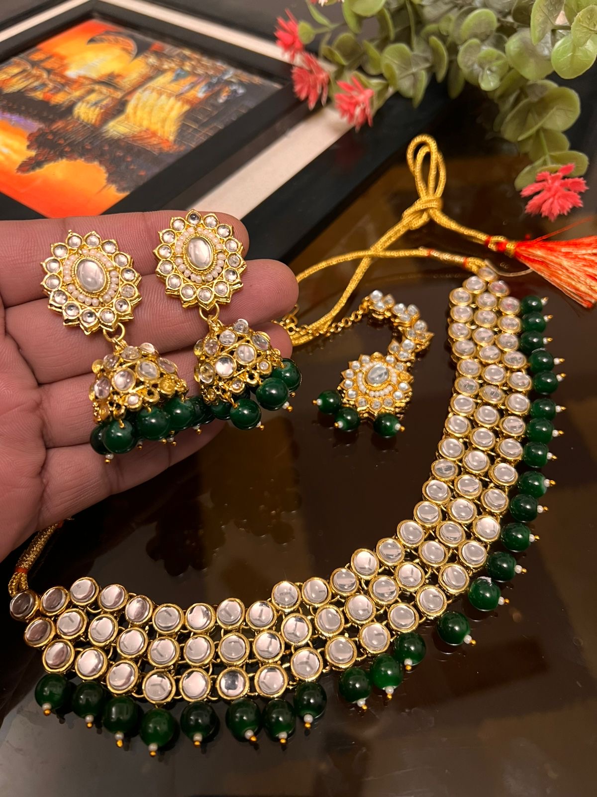 Kundan necklace set with tikkaaa and jhumkissss