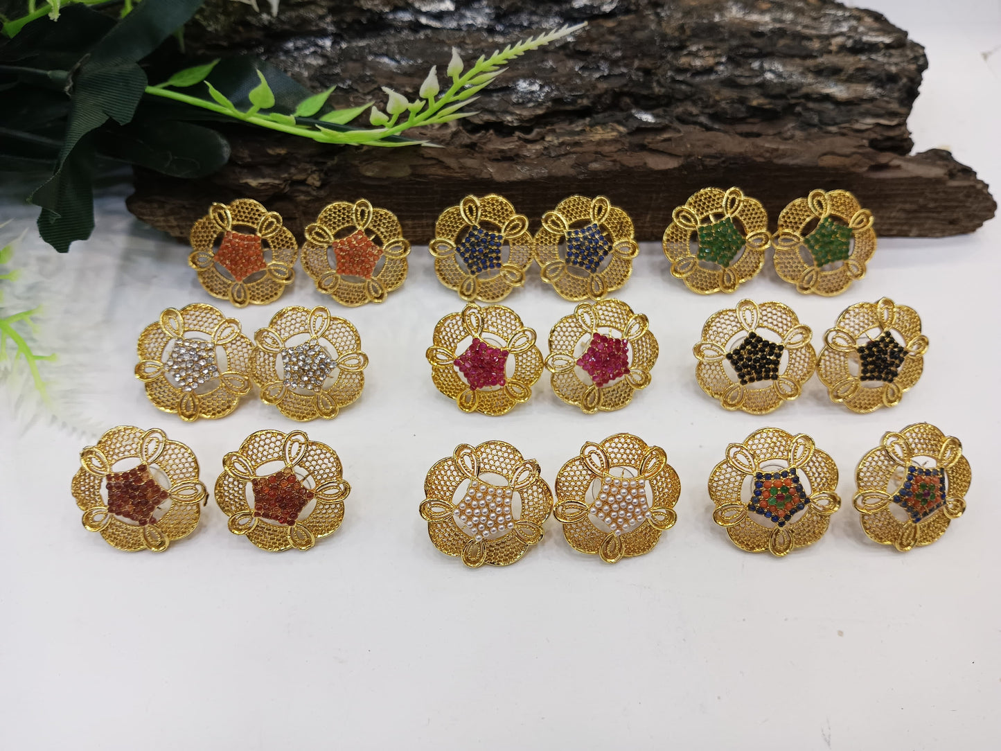 Gold style real stones tops/studs