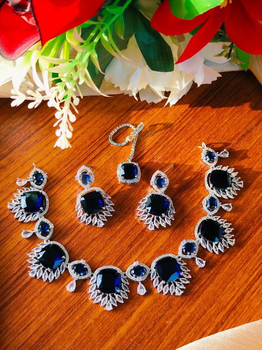 American Diamond Necklace Set With Teeka