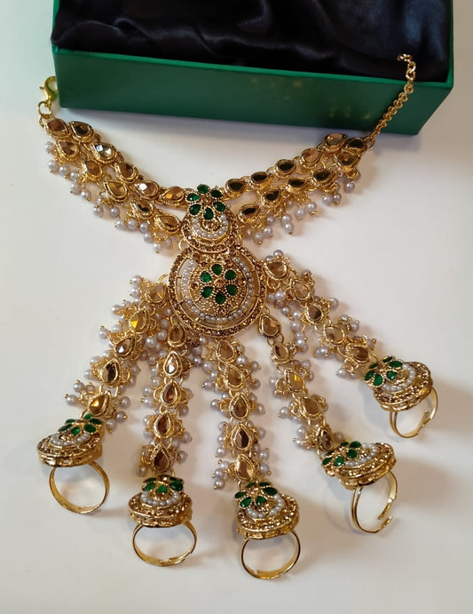 *Handmade mirror kundan 5 fingers punjagla*