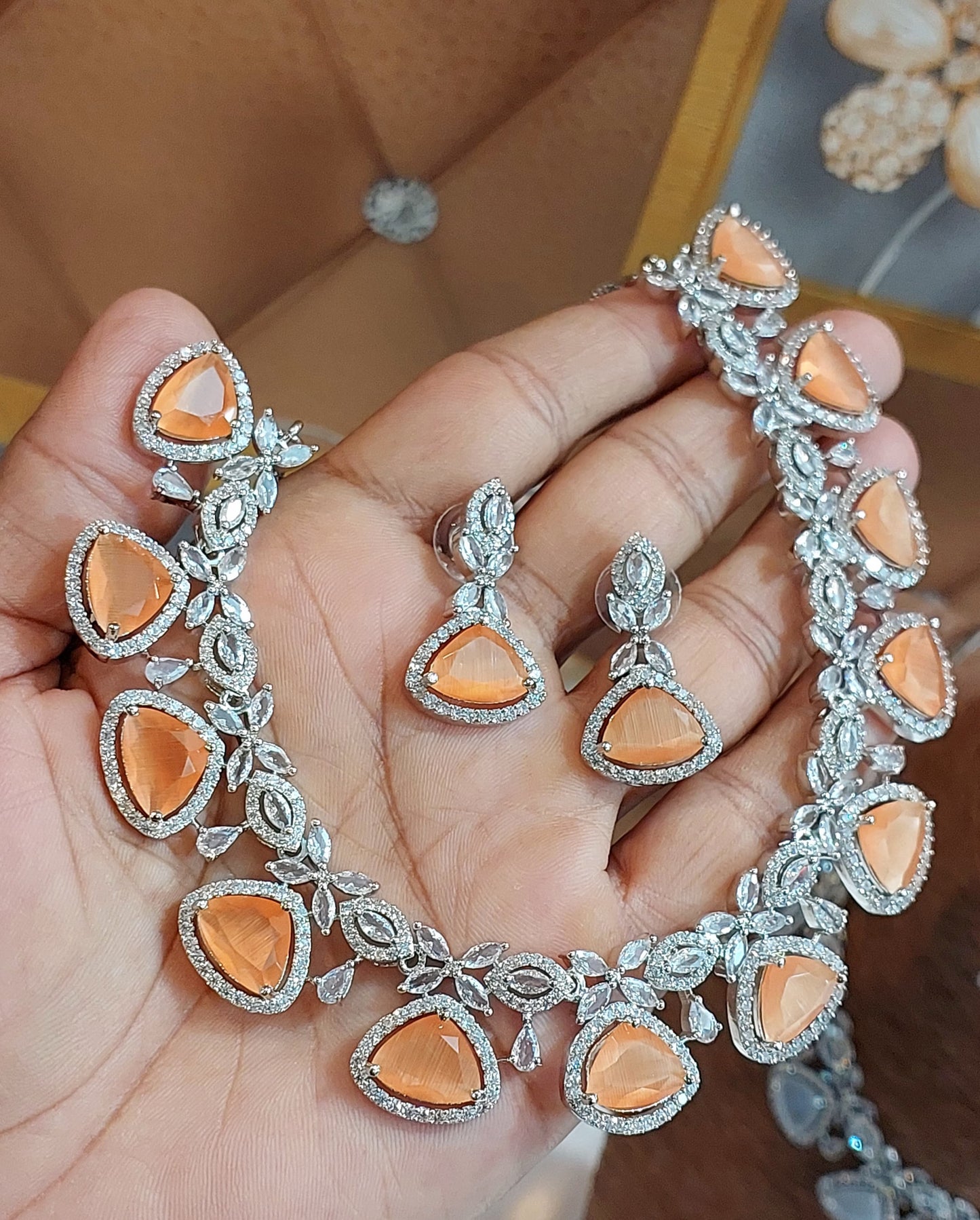 Indian zarcon stone AD fine quality necklace set