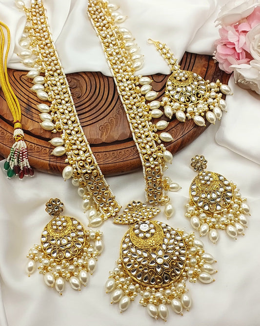 Premium Quality Indian Kundan Long Mala set with teeka
