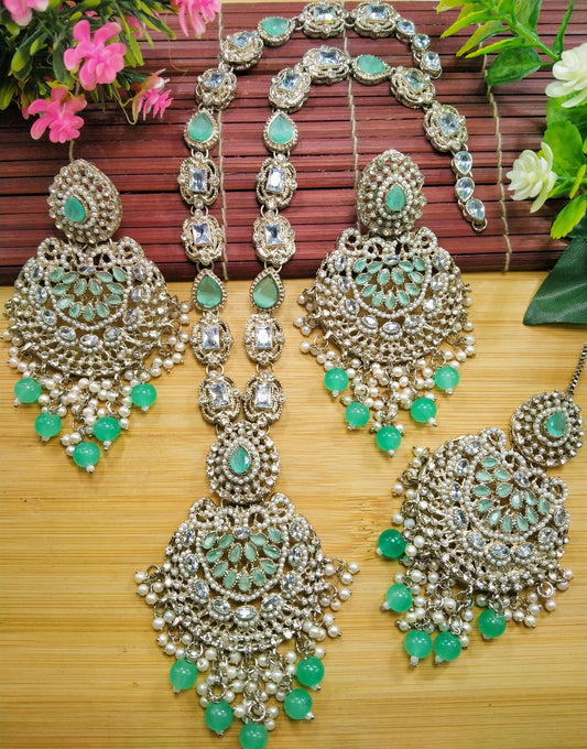 Nauratan style Long Mala set with tikka