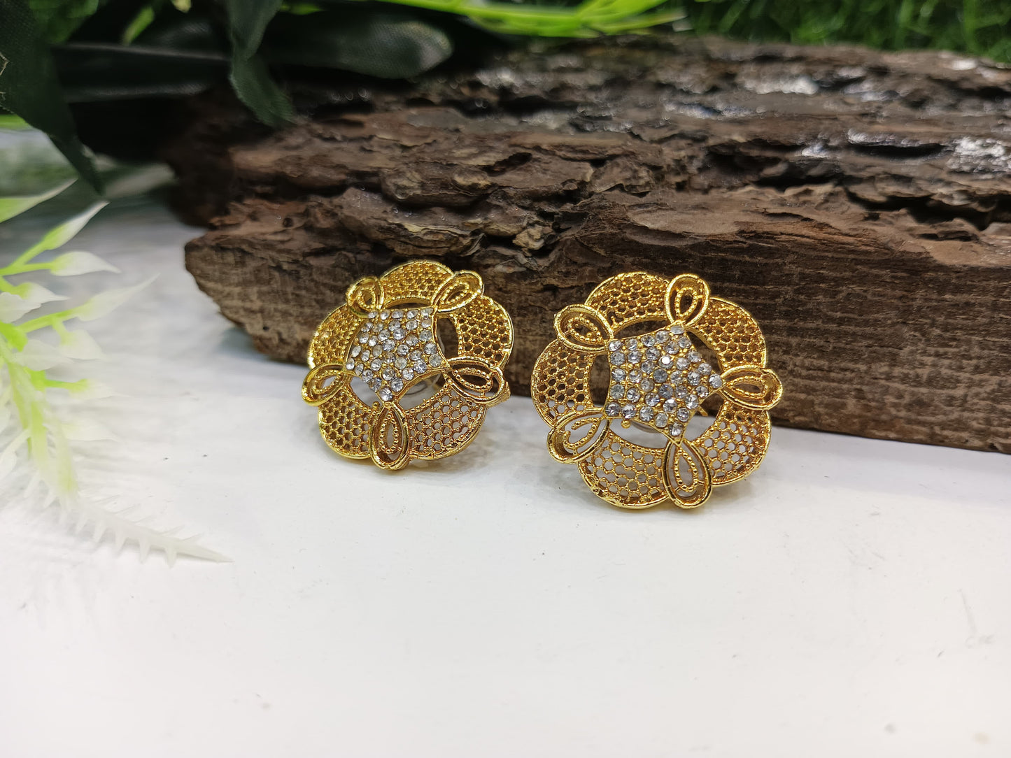Gold style real stones tops/studs