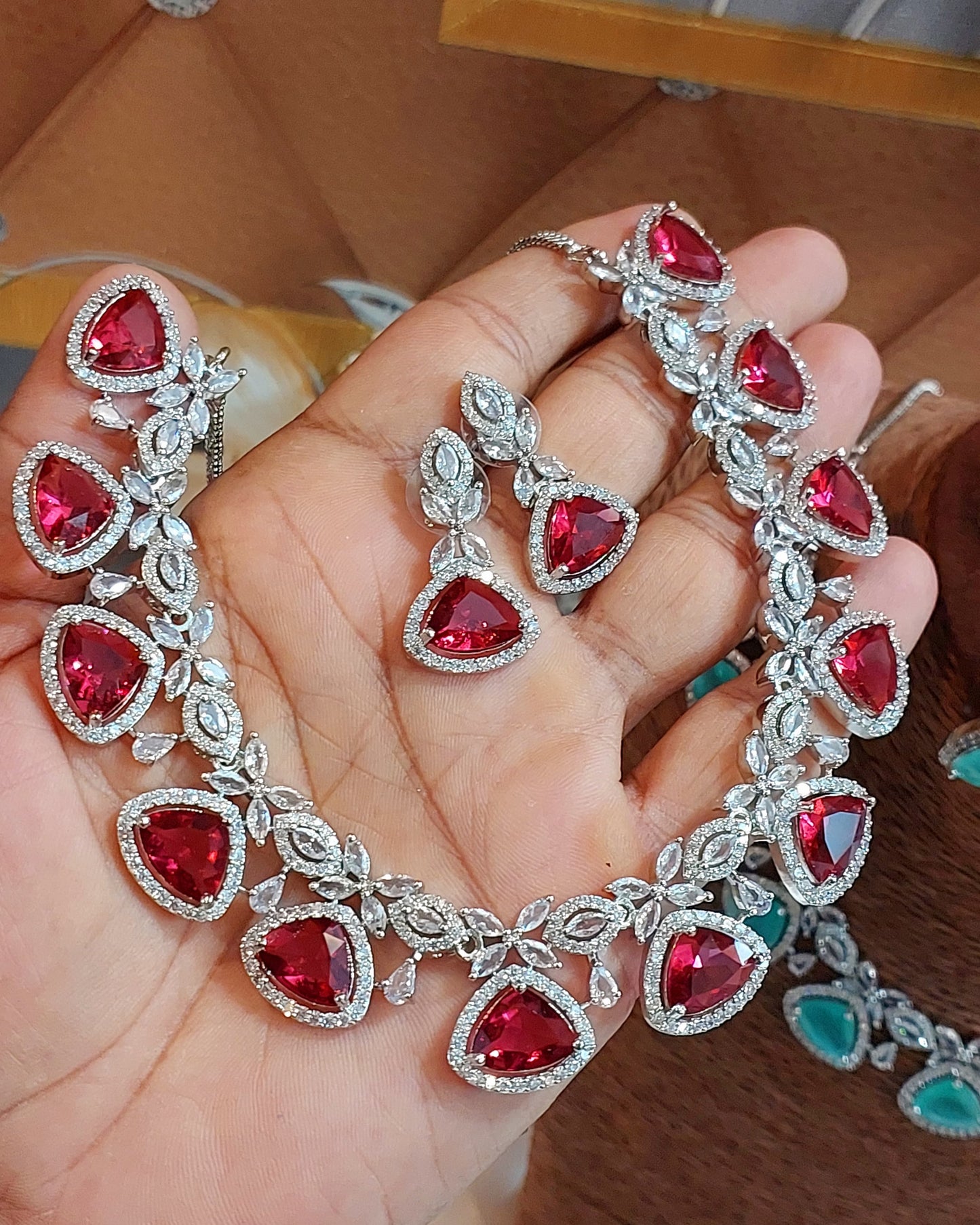 Indian zarcon stone AD fine quality necklace set