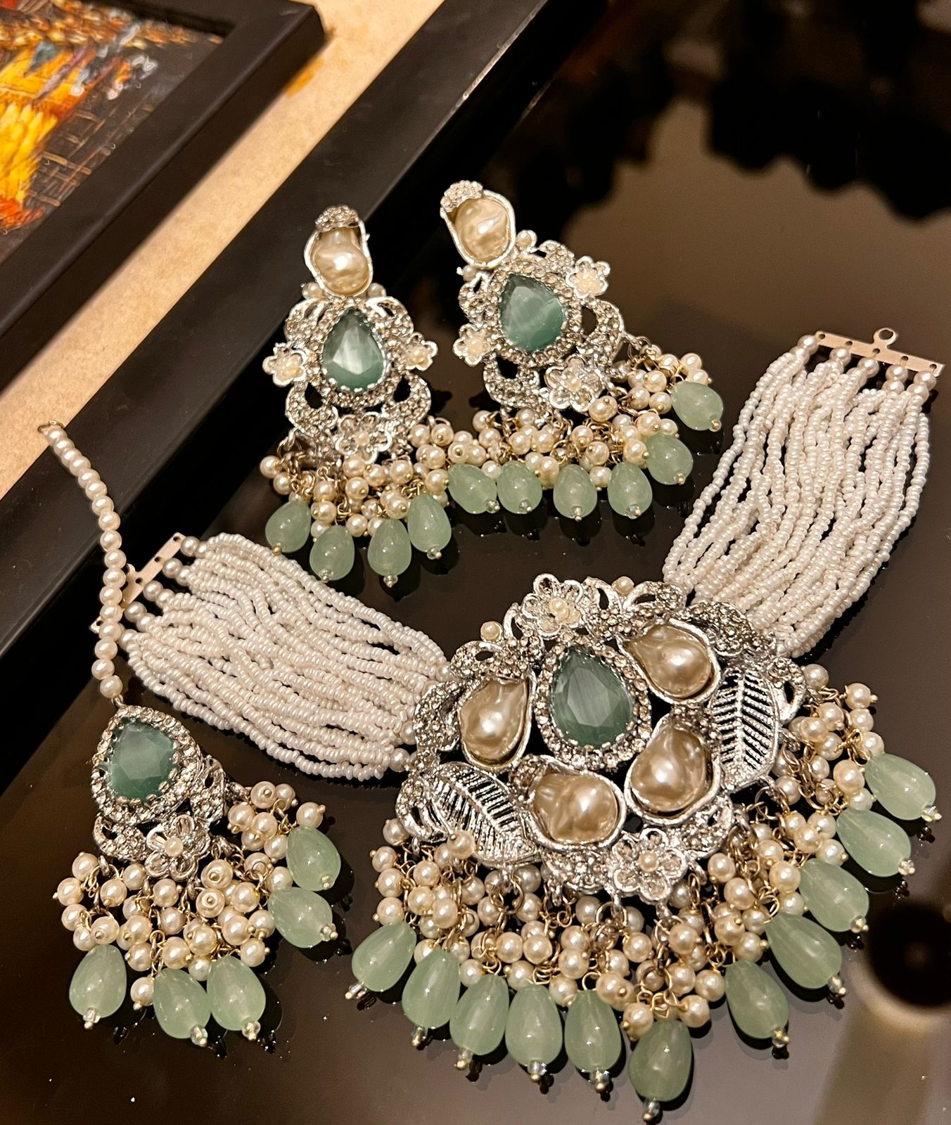 Turkish mother pearl choker set with tika