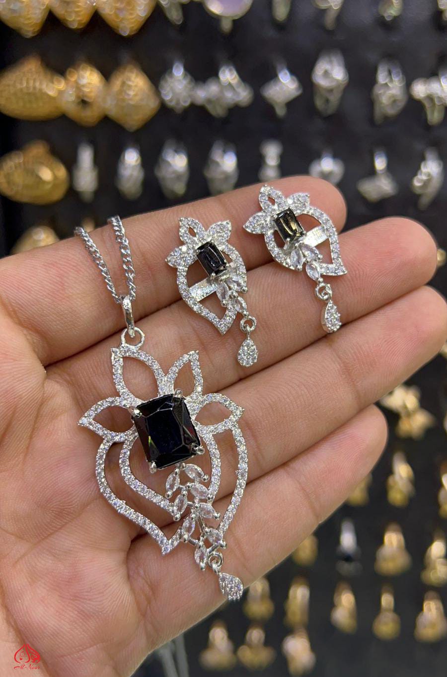 Kit sets A.D Full Zircon Sliver Steel Polish locket Set Best High Quality 4 Colour Available