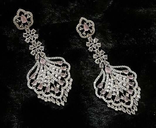 Silver Clear Rhinestone Design Earrings