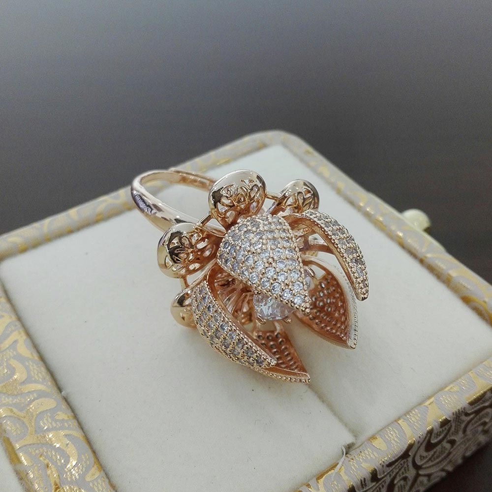 Flower Bloom Ring Gold & Zircona Stones