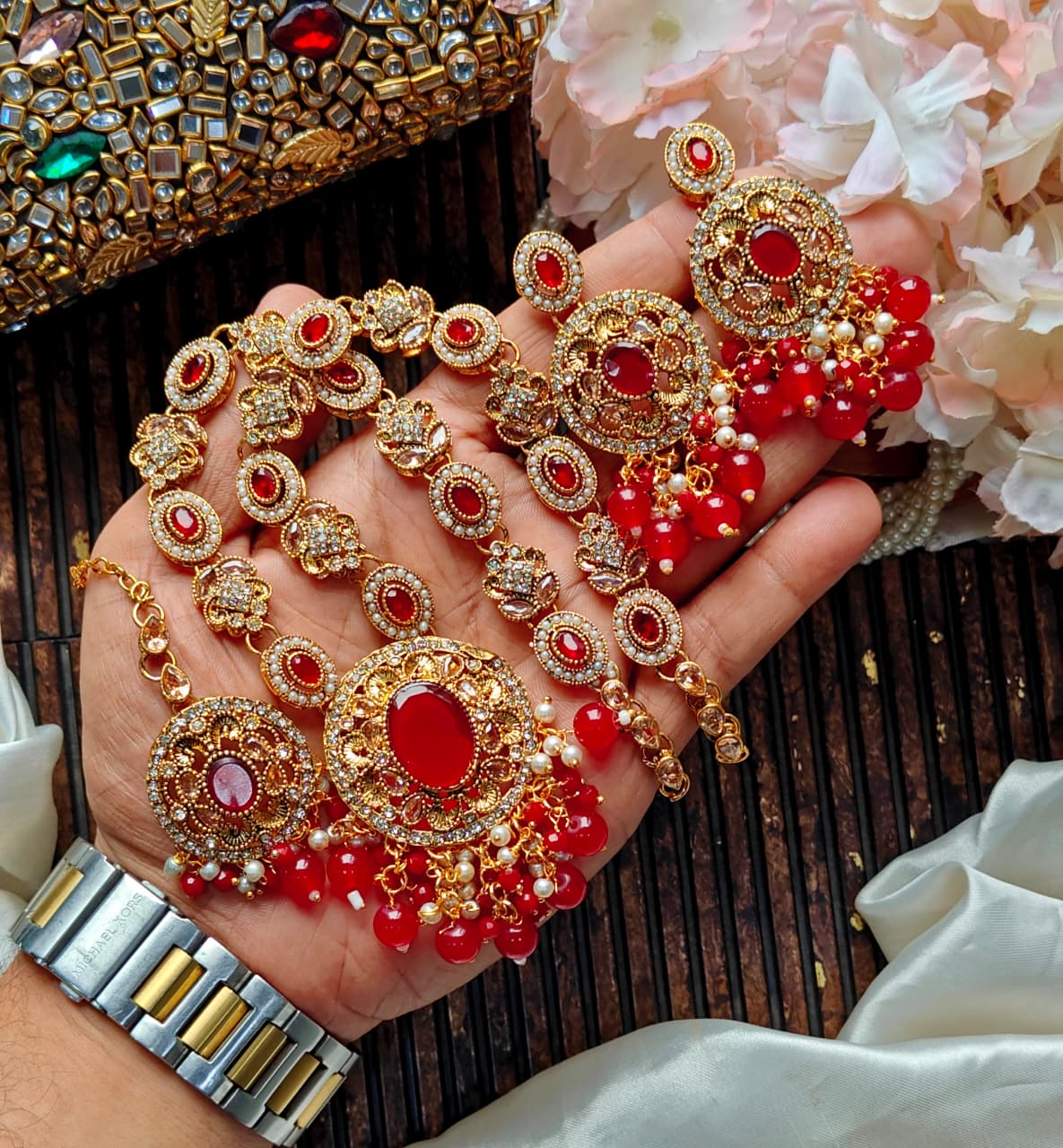 Beautiful Zarqoon stone Egyption style Mala Set Eating With Tika