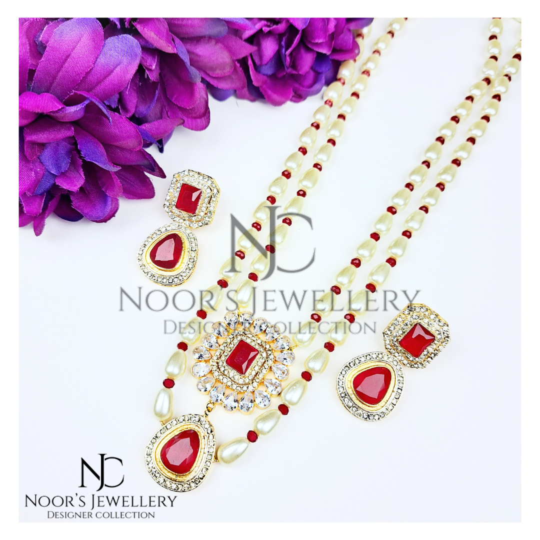 Made to order, Ruby Pearl Pendent Mala Set