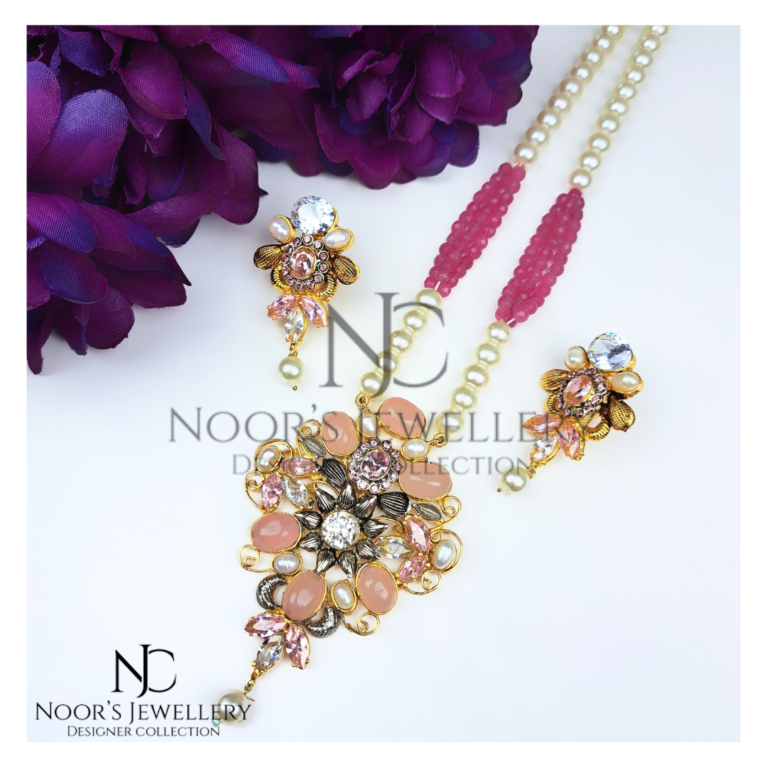 Pink Pendent Mala Set
