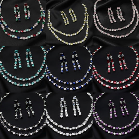 Double layered zircon necklace sets