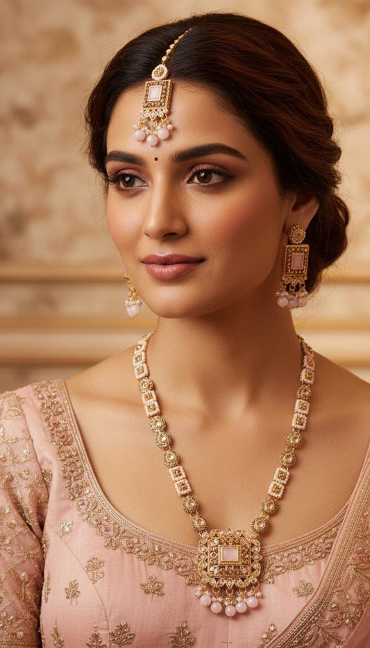 Beautiful Mala set zircon work excellent quality with earings bindi