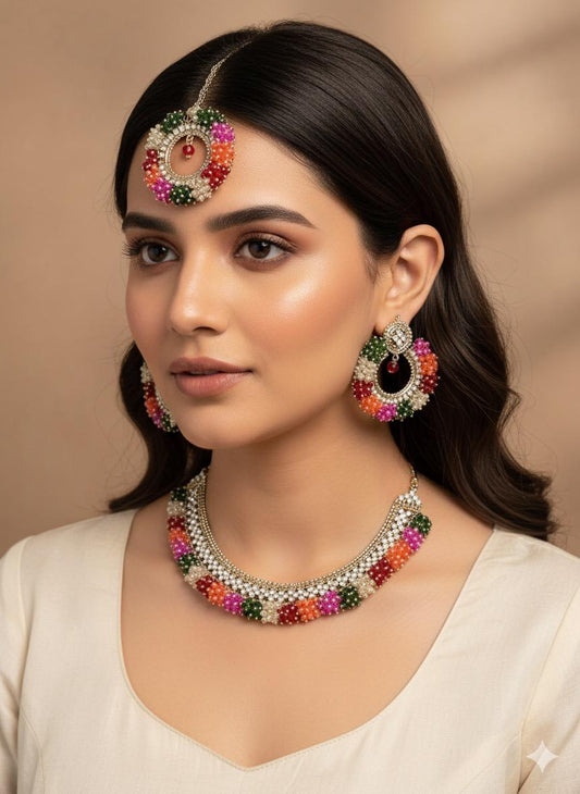 Multi coloured necklace set enthnic style