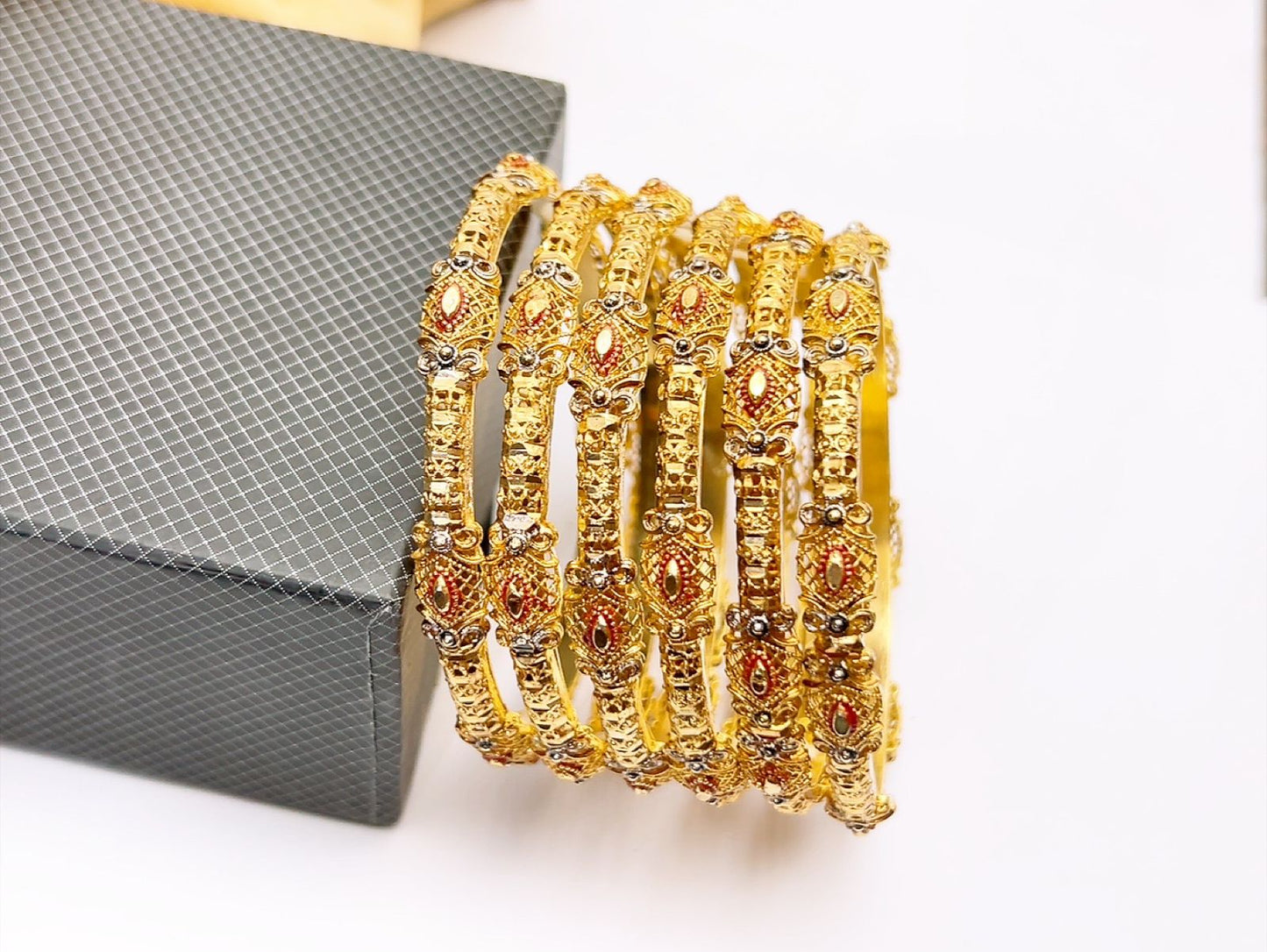 Gold plated 6 bangles in real stones fine quality