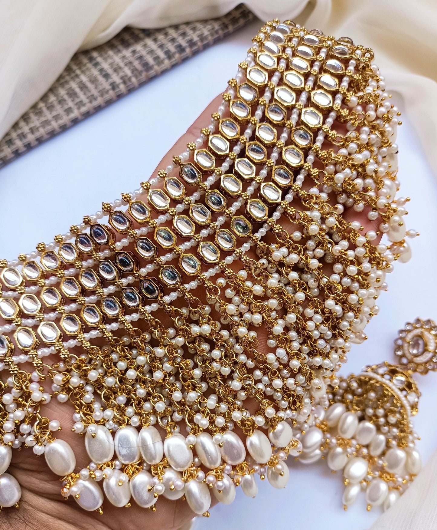 Indian Dubbi Kundan Stylish Bridal Jhumki's Set With Teeka