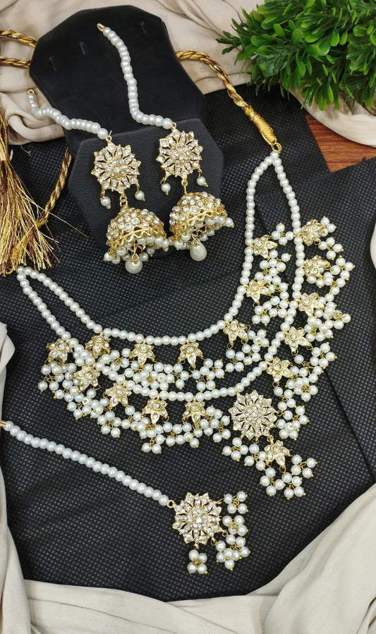 Noratan double line set with jhumki and tika