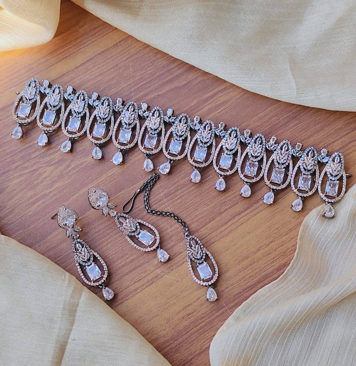 Beautiful American Diamond necklace Set with Tikka
