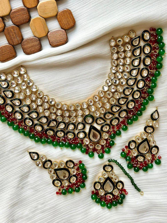Gold Plated Hand Made Meena Work Farshi Kundan Bridal Sets