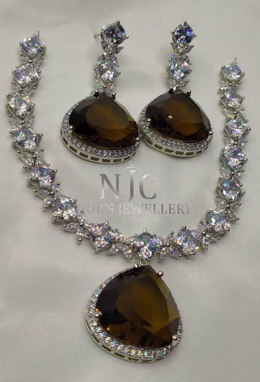 Elegant Zircon Locket Necklace Sets with Earrings