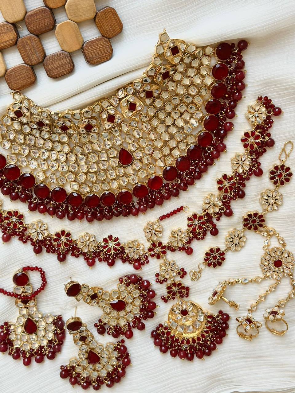 Gold Plated Hand Made Farshi Kundan Bridal Sets With Long Mathapati & Ring Bracelet