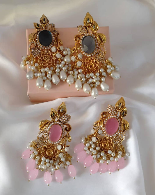 Handmade Doubleted Stone Big Size Earrings