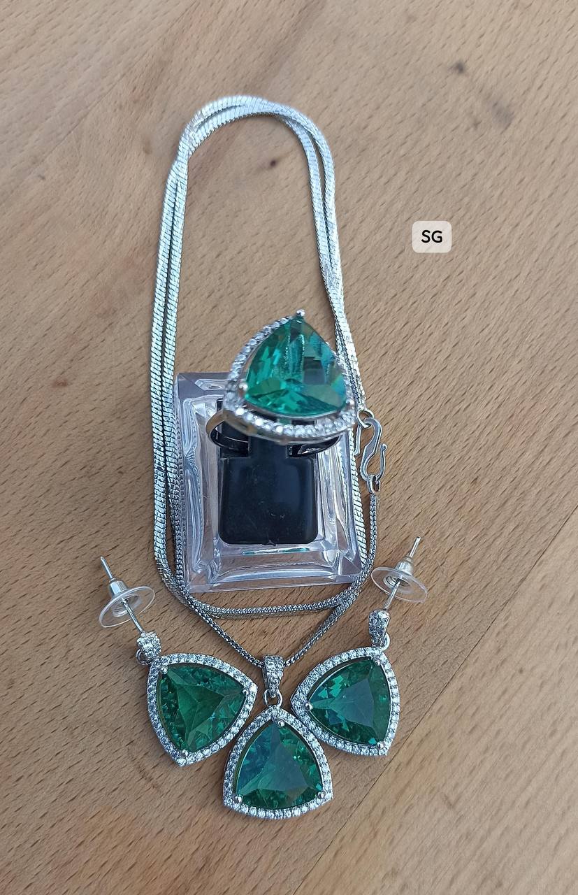 Pandent Ring Earrings Chain Set